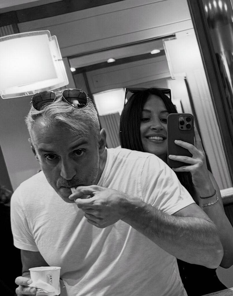 Antonio and Camilla having espresso with ice cream in Rome