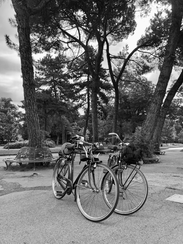 Family bikes in Giardini Margherita, Bologna, Italy