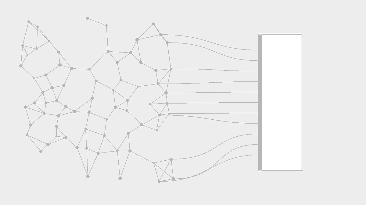 A network of connected dots converging into a flush wall opening